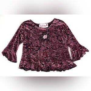KASH TEN Toddler‎ Girls’ Y2K Burnt Out Velvet Ruffle Flower Appliqué Top Size 2T